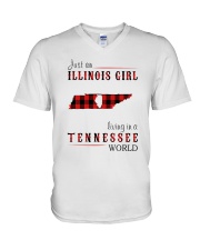 JUST AN ILLINOIS GIRL IN A TENNESSEE WORLD V-Neck T-Shirt thumbnail
