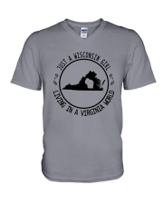 WISCONSIN GIRL LIVING IN VIRGINIA WORLD V-Neck T-Shirt thumbnail