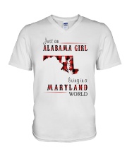 JUST AN ALABAMA GIRL IN A MARYLAND WORLD V-Neck T-Shirt thumbnail