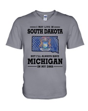 LIVE IN SOUTH DAKOTA BUT MICHIGAN IN MY DNA V-Neck T-Shirt thumbnail