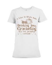 drinking tea and crocheting Premium Fit Ladies Tee thumbnail