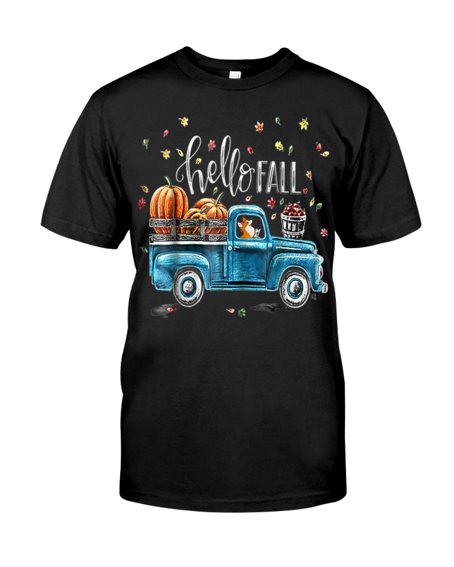 Corgi Hello Fall Vintage Pickup Pumpkin Patch Leav Classic T-Shirt