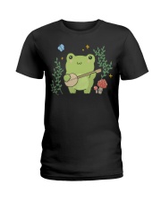Kawaii Cute Frog Banjo Butterfly - Cottagecore Aesthetic Ladies T-Shirt tile