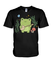 Kawaii Cute Frog Banjo Butterfly - Cottagecore Aesthetic V-Neck T-Shirt tile