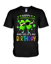 Birthday Born on St Patricks Day V-Neck T-Shirt tile