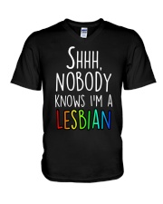 LGBT Shhh Nobody Knows I'm a Lesbian V-Neck T-Shirt tile