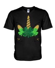 Unicorn Face St Patrick's Day V-Neck T-Shirt tile