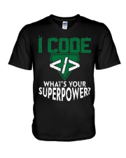 I Code Superpower T-Shirt V-Neck T-Shirt tile