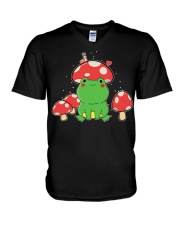 Frog with Mushroom Hat Snail Cottagecore Aesthetic V-Neck T-Shirt tile