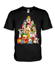 Shiba Inu Christmas Tree Lights V-Neck T-Shirt tile
