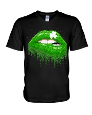 Green Lips Biting Sexy Irish V-Neck T-Shirt tile