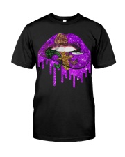 Purple And Gold Fleur-de-lis Lips Classic T-Shirt front