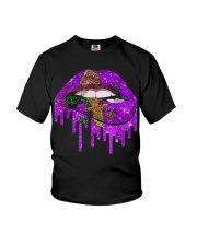 Purple And Gold Fleur-de-lis Lips Youth T-Shirt tile