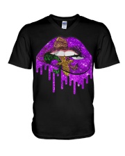 Purple And Gold Fleur-de-lis Lips V-Neck T-Shirt tile