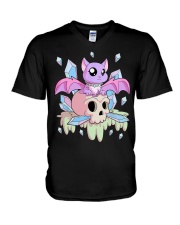 Kawaii Pastel Goth Witchy Cat V-Neck T-Shirt tile