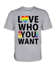Love Who You Want LGBT-Q Gay Pride Flag Proud Ally Rainbow V-Neck T-Shirt tile
