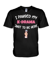 I Paused My K-Drama To Be Here V-Neck T-Shirt tile