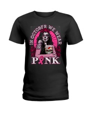Breast Cancer Awareness Skull Ladies T-Shirt tile