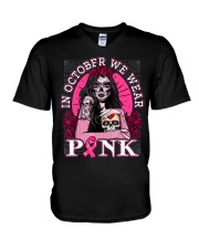 Breast Cancer Awareness Skull V-Neck T-Shirt tile
