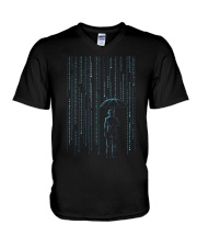 Digital Binary Code V-Neck T-Shirt tile