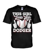 Girls Loves Her Dodger Baseball V-Neck T-Shirt tile