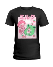Cute Cottagecore Frog Strawberry Retro 90s Kawaii Aesthetic Ladies T-Shirt tile