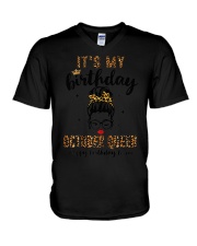 October Birthday Messy Bun V-Neck T-Shirt tile