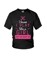 Girl play hockey Youth T-Shirt tile