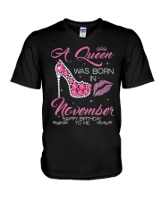 A Queen Was Born In November Happy Birthday To Me V-Neck T-Shirt tile