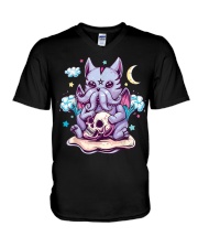Cute Creepy Creature Skull Demon V-Neck T-Shirt tile