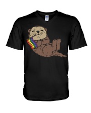LGBT Sea Otter Rainbow Flag Cute Gay Pride Animal V-Neck T-Shirt tile