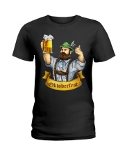 German with Lederhosen and Bier Ladies T-Shirt tile
