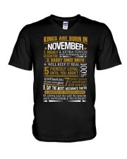 Mens Kings Are Born In November Funny Birthday V-Neck T-Shirt tile