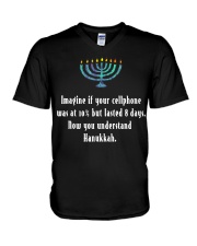 Hanukkah Chanukah Cellphone Quote V-Neck T-Shirt tile