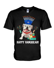 Bulldog Menorah Hat V-Neck T-Shirt tile