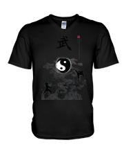 Chinese Kungfu Mountain Scene V-Neck T-Shirt tile