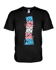 Transgender Cat Stack Cute Trans Pride Flag LGBT V-Neck T-Shirt tile