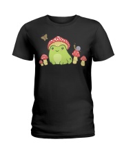 Frog with Mushroom Hat Butterfly Ladies T-Shirt tile