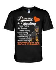 Leash Pulling Rottweiler V-Neck T-Shirt tile