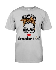 November Girl Leopard Woman Face Messy Bun Hair Bandana Bday Classic T-Shirt front