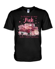 In October We Wear Pink Pink Ribbon V-Neck T-Shirt tile
