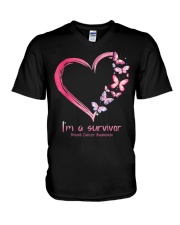 Pink Butterfly Heart I'm A Survivor V-Neck T-Shirt tile