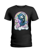 Cute Creepy Unicorn Grim Reaper Ladies T-Shirt tile
