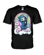 Cute Creepy Unicorn Grim Reaper V-Neck T-Shirt tile
