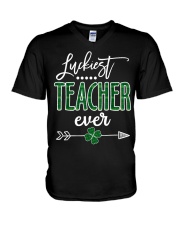 Luckiest Teacher Irish Paddy V-Neck T-Shirt tile