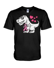 Pink Ribbon T-Rex V-Neck T-Shirt tile