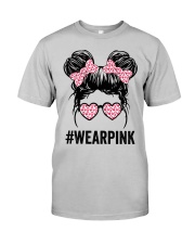 Messy bun glasses wear pink Classic T-Shirt front
