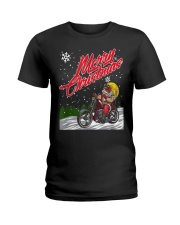 Merry Christmas & A Happy New Year Santa Motorcycle Chopper Ladies T-Shirt tile