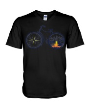 Retro Bicycle with Compass V-Neck T-Shirt tile