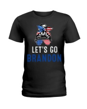 Let's Go Brandon Messy Bun America Flag Ladies T-Shirt tile